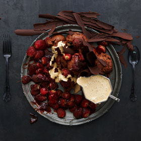 Coffee chocolate mousse, espresso sabayon and slow roasted strawberries