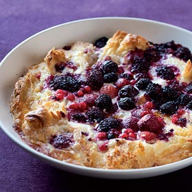 Croissant bread-and-butter pudding with mixed berries