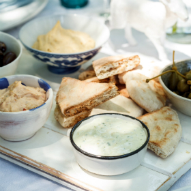 Crispy flat bread with dips