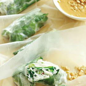 Peanut & vegetable rice-paper wraps