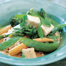 Thai red tofu curry on rice pasta
