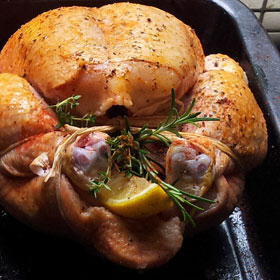 Lemon, garlic and herb roast chicken with gravy