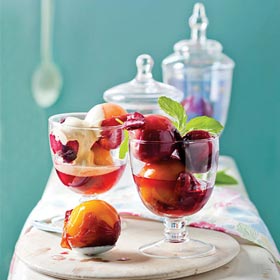 Poached stone fruit and vanilla mascarpone cream