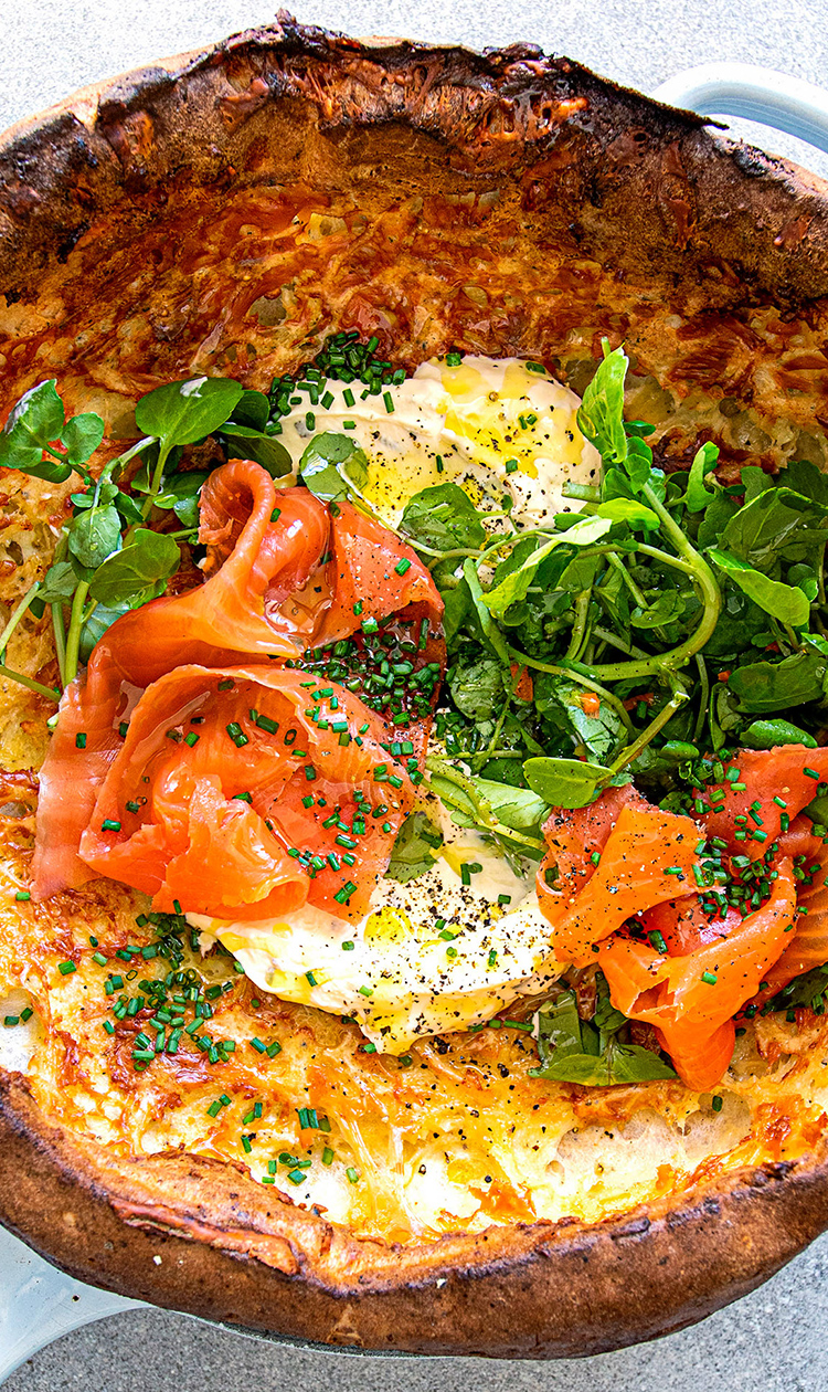 Cheesy Dutch baby with smoked salmon Woolworths.co.za