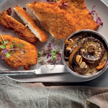 Chicken schnitzel with mushroom sauce