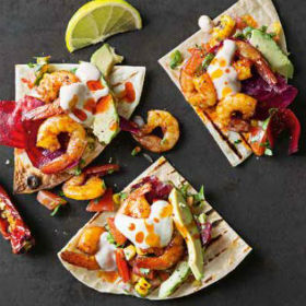Chipotle and lime grilled prawns with charred corn salsa