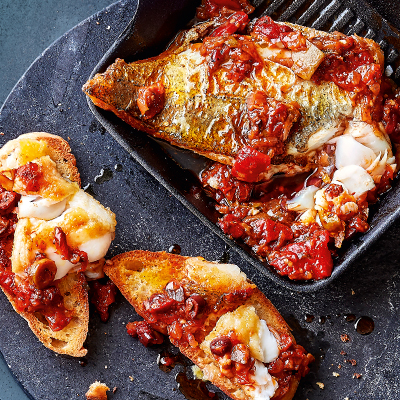 Grilled hake ratatouille