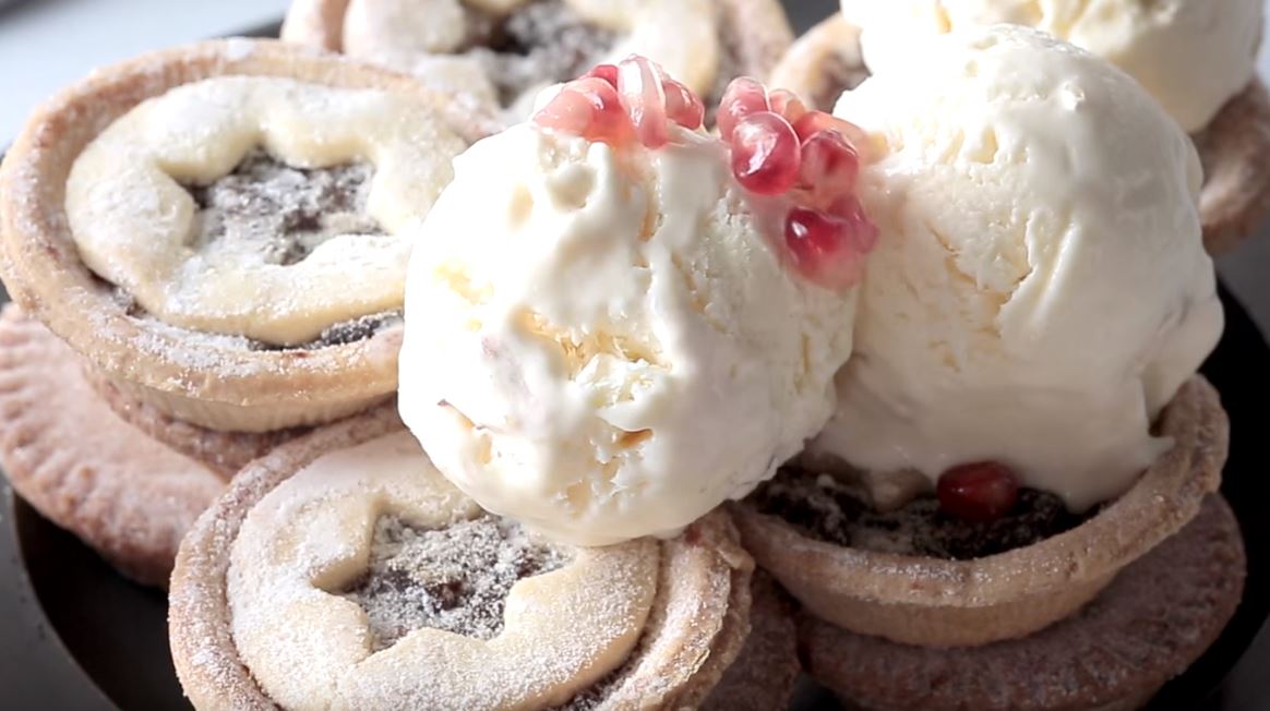 Mince pies with scoops of homemade nougat ice cream Woolworths.co.za