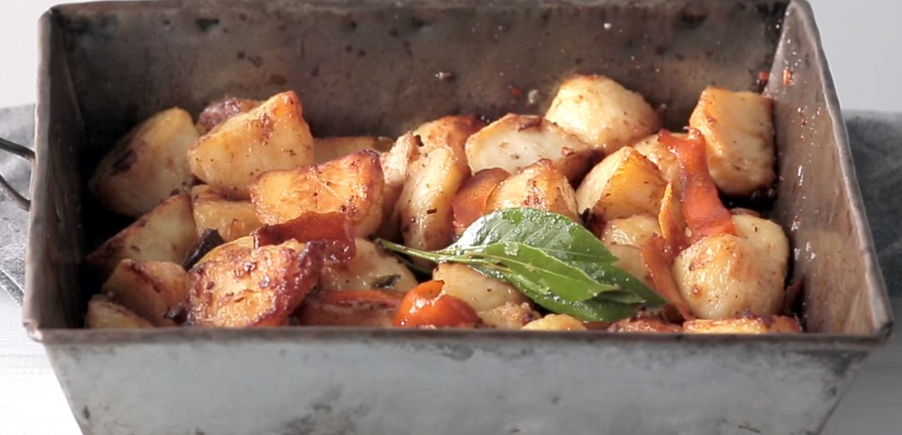 Potatoes roasted in duck fat with homemade Christmas seasoning