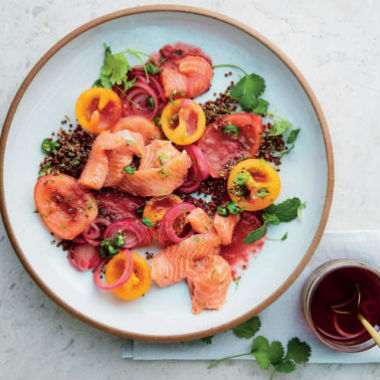 Trout ceviche with pomegranate dressing