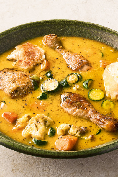 Hearty Vegetable Soup with roasted chicken