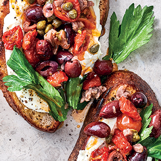 No-cook Puttanesca-and-ricotta toast