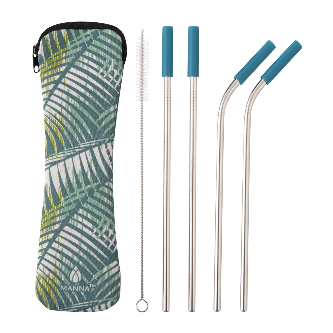 Kit 13 Pièces Pailles Réutilisables En Acier Inoxydable Manna - Avec Brosse De Nettoyage - Argent