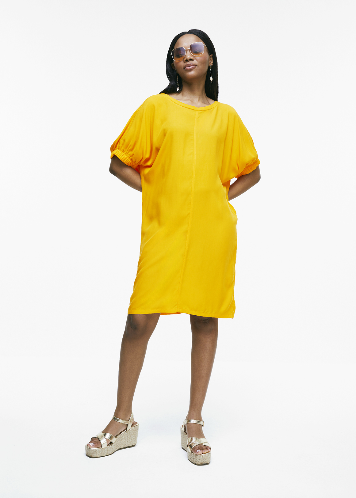 Yellow t shirt sales dress with sleeves