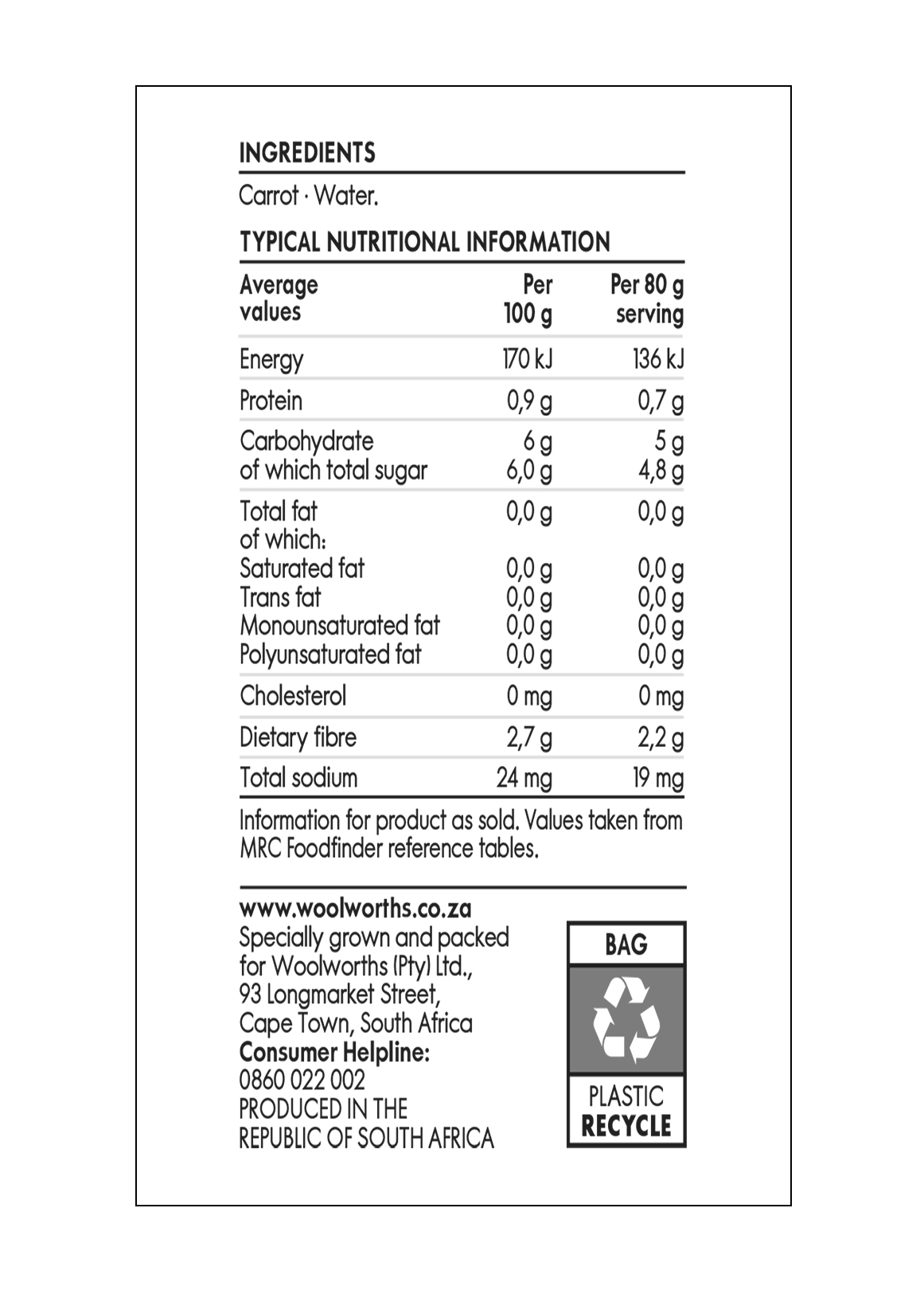 Chef's Style Carrots 300 g | Woolworths.co.za