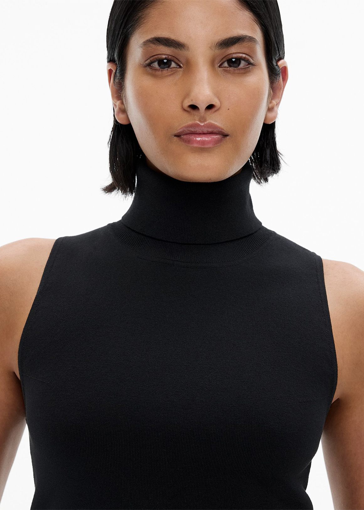 トップス mare Hight Neck Sleeve Less Knit Minda Knitted Sleeveless Sweater | Black – Âme antwerp