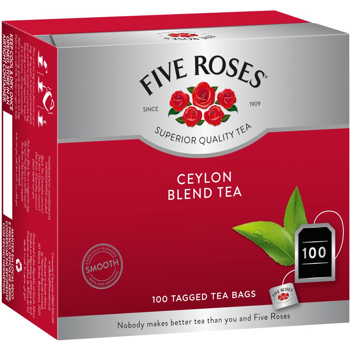 茶 Rose Tea (Saudi Blend) 5 bags Five Roses Smooth Ceylon Blend Tagged Tea Bags 100 pk | Woolworths