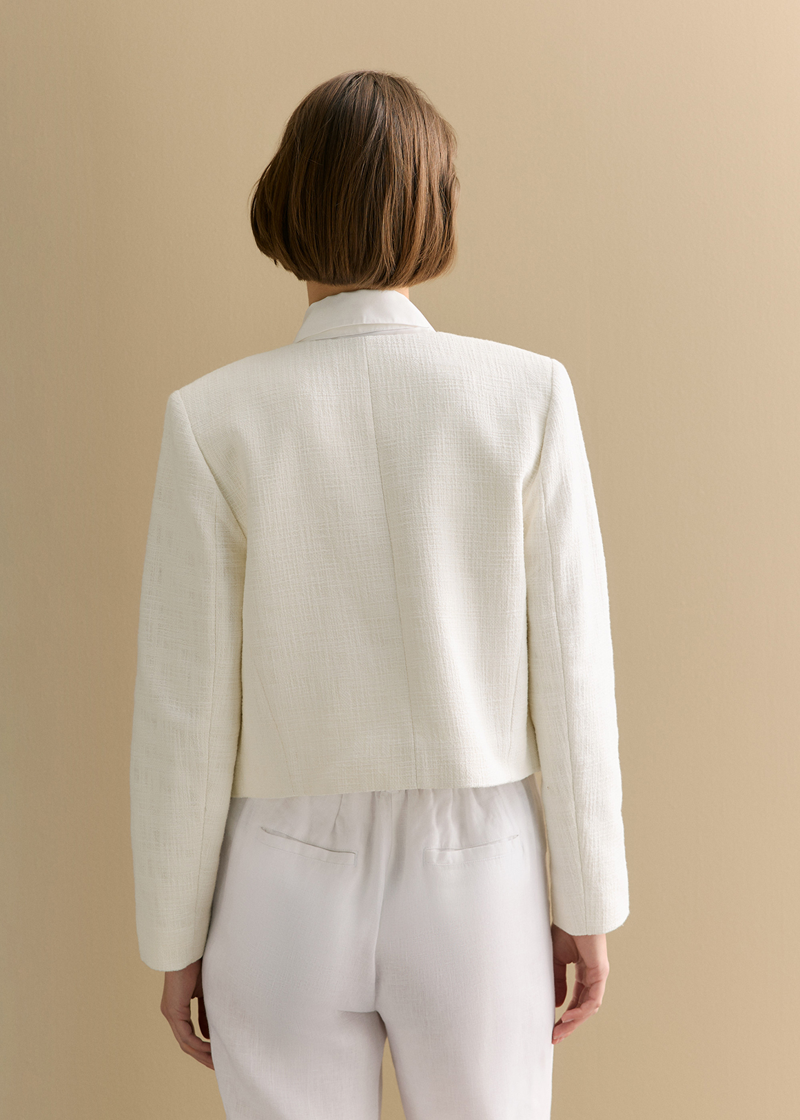 ジャケット・アウター ORIGINAL BUTTON COLLARLESS KNIT JACKET Tweed-Collarless-Cropped-