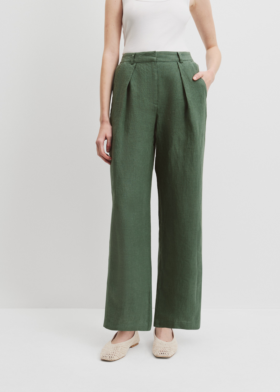 greenclothing ii ウエア130(JKT)/L(pants) Dunns Clothing | Andrea Linen Blend Pleated Pants | R299