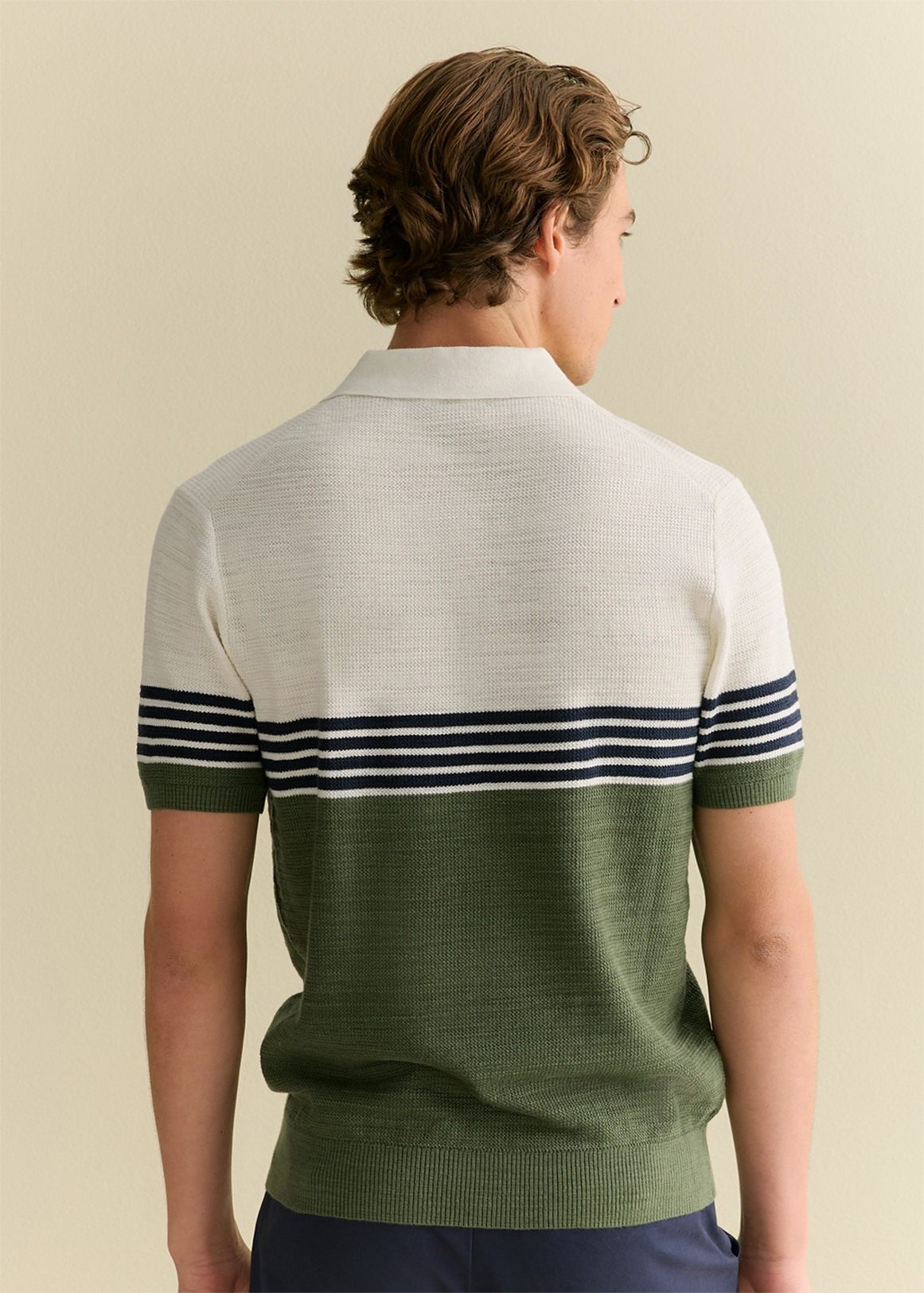 Cotton Linen Textured Colourblock Stripe Polo | Woolworths.co.za
