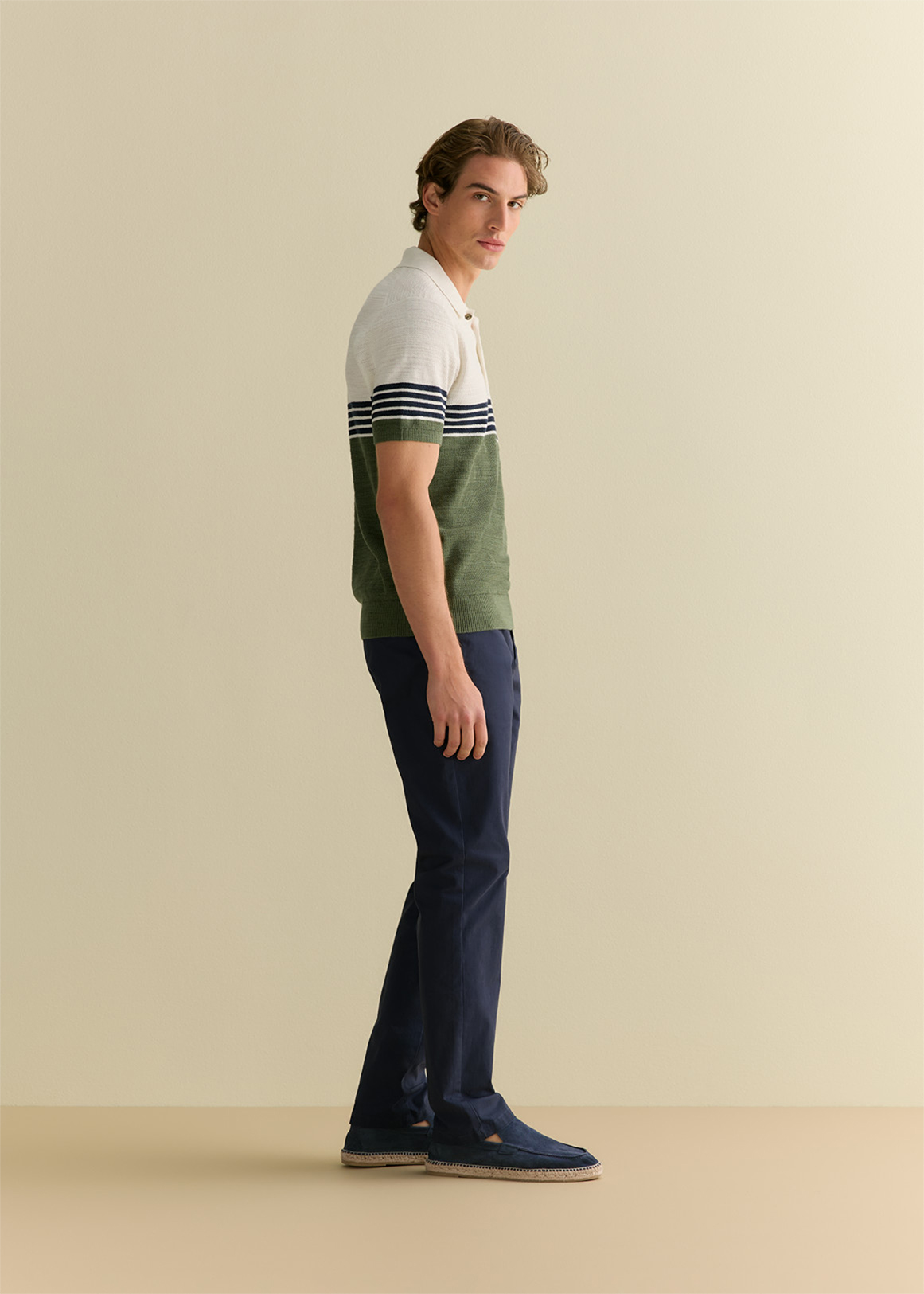 Cotton Linen Textured Colourblock Stripe Polo | Woolworths.co.za
