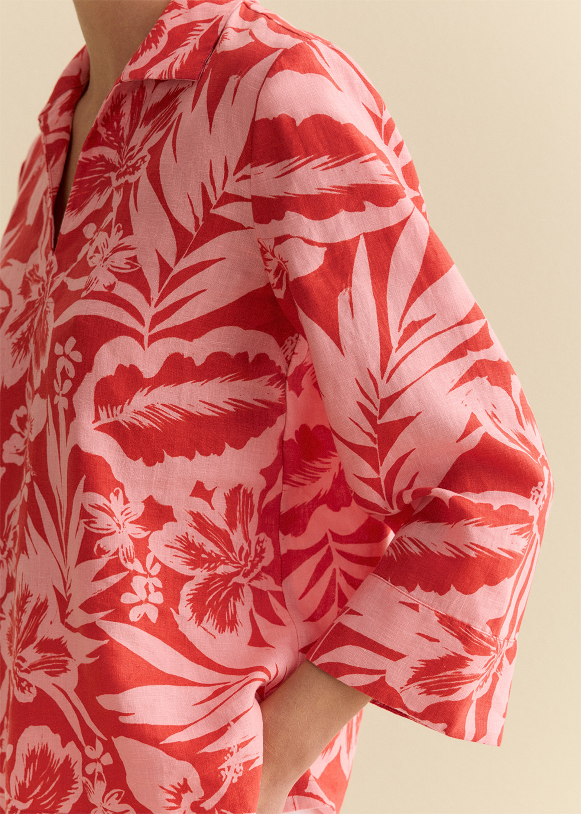 Linen Hibiscus Relaxed Popover Shirt | Woolworths.co.za