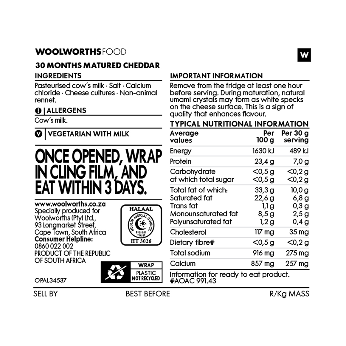 Bulk Mature Cheddar Cheese 850 g | Woolworths.co.za