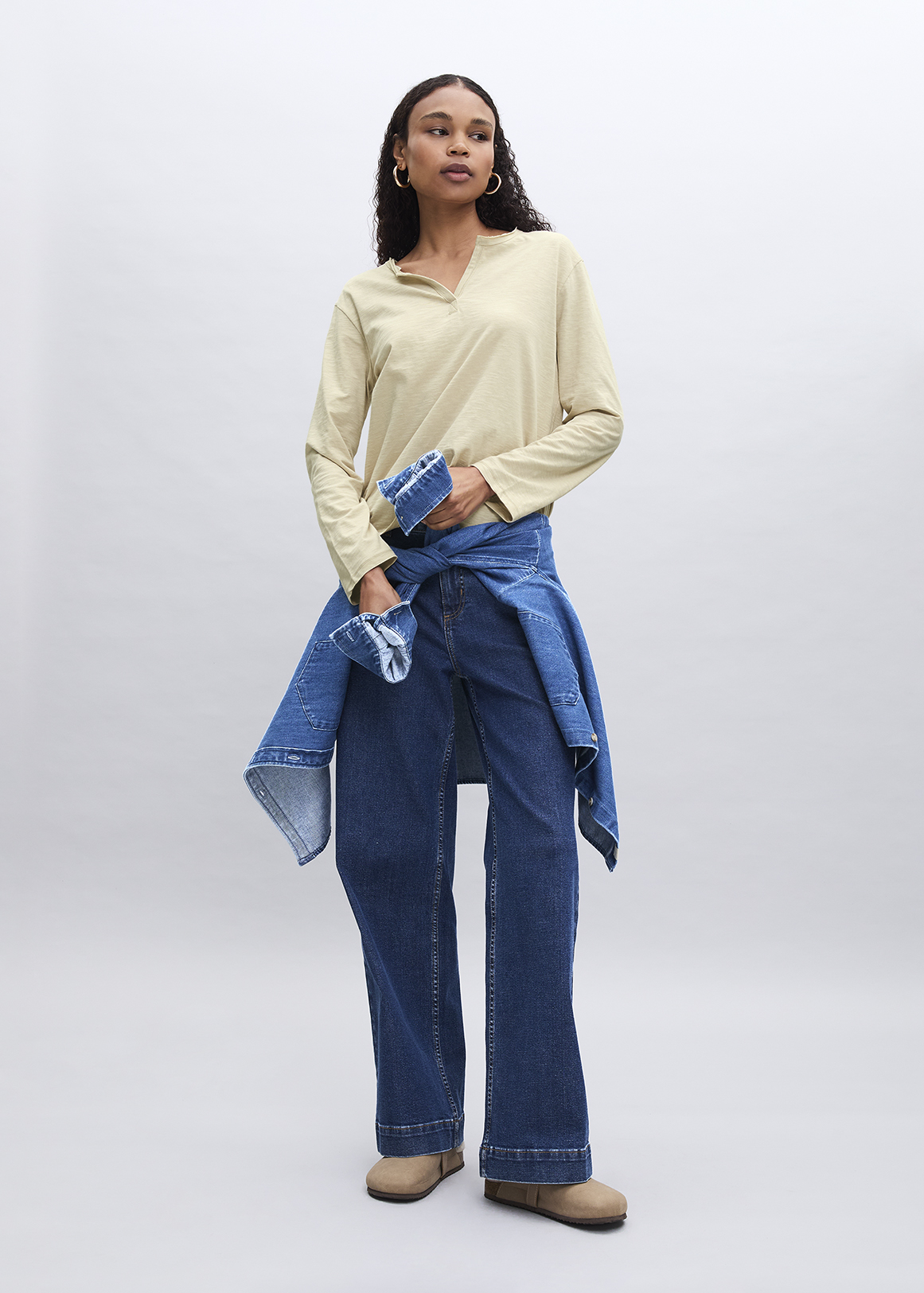 Split Neck Relaxed Slub Cotton T-shirt | Woolworths.co.za