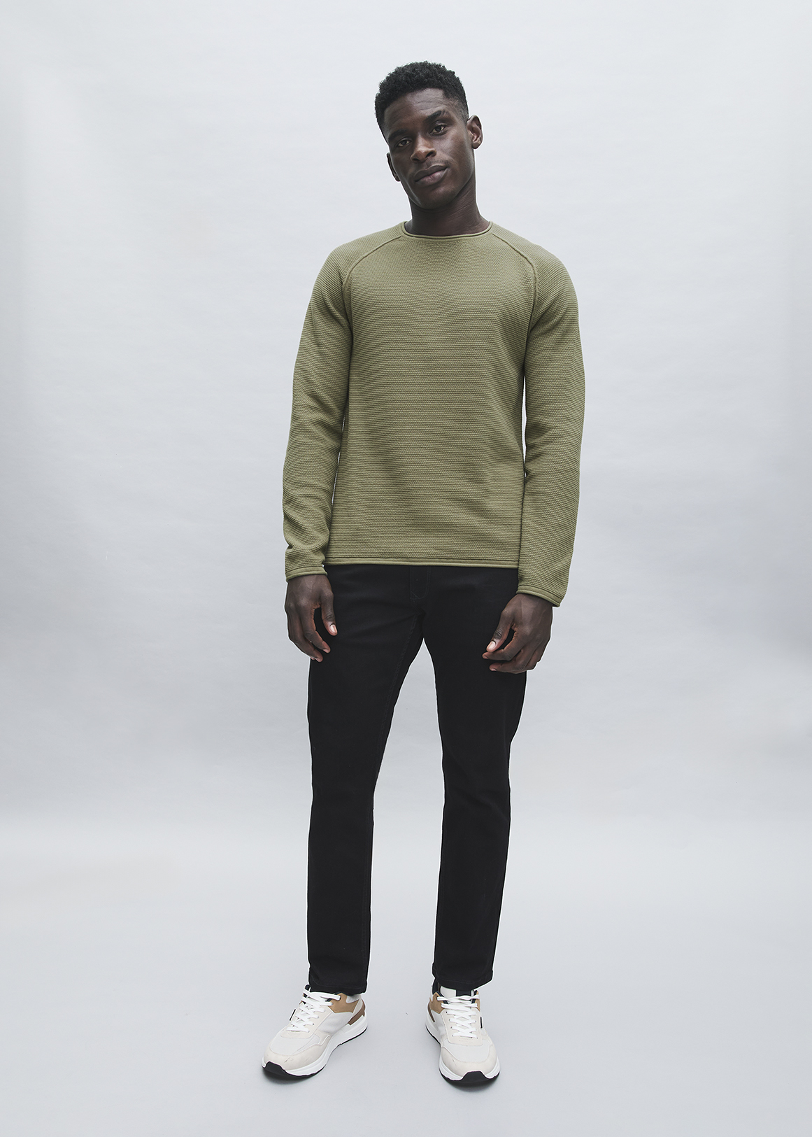 Textured Slim Fit Raglan Sleeve Cotton Rich Knit Pullover