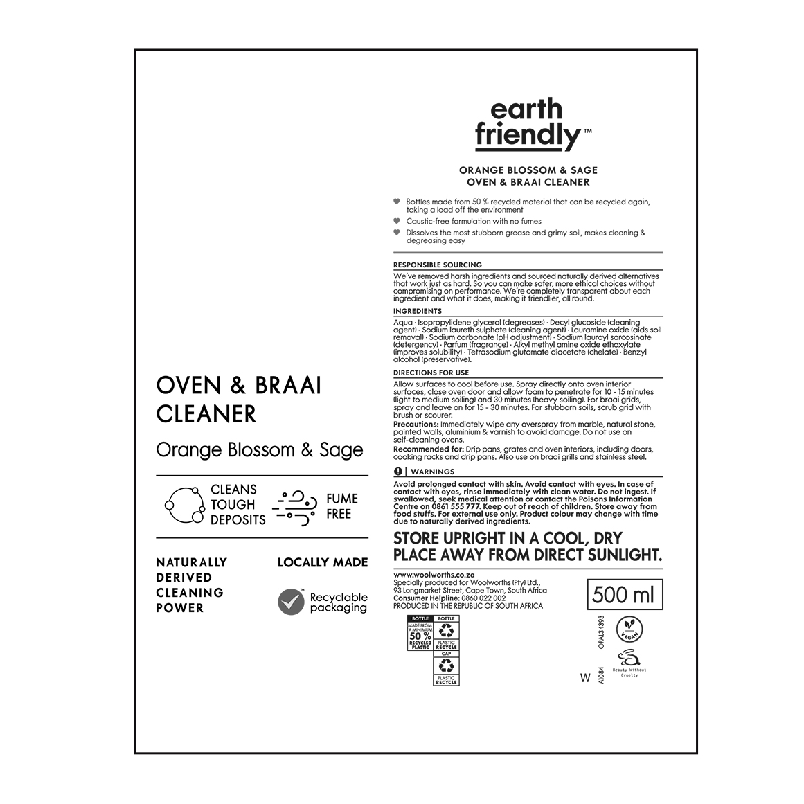 earth friendly™ Orange Blossom and Sage Oven and Braai Cleaner 500