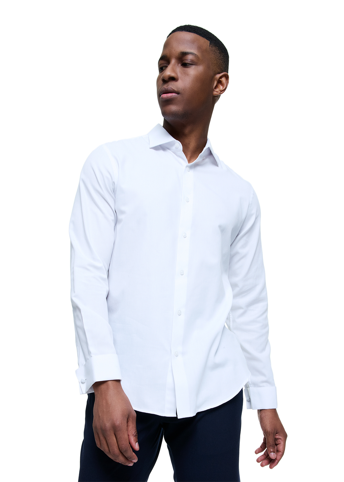 Slim Fit Easy Care Cotton Rich Dobby Double Cuff Shirt