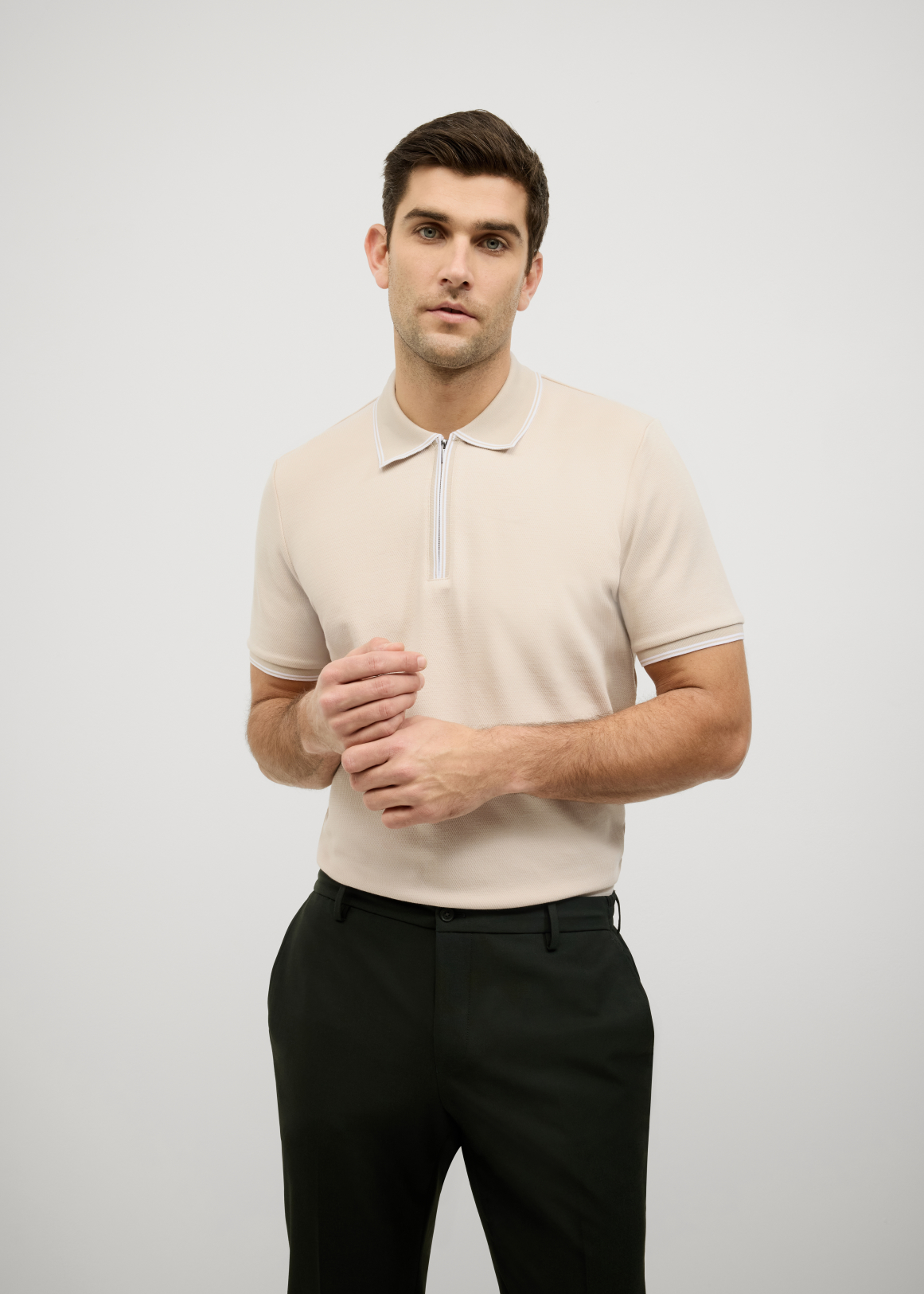 Textured Zip Collar Polo | Woolworths.co.za