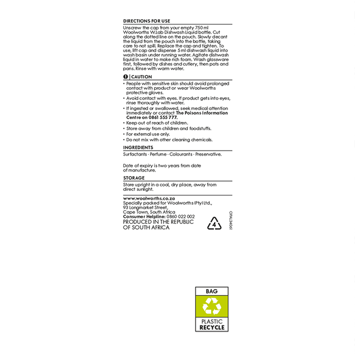 W.Lab 3 in 1 Zesty Lime Dishwash Liquid Refill 750 ml | Woolworths