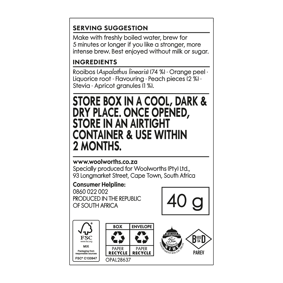 Peach and Apricot Rooibos Infusions Tea Bags 20 pk | Woolworths.co.za