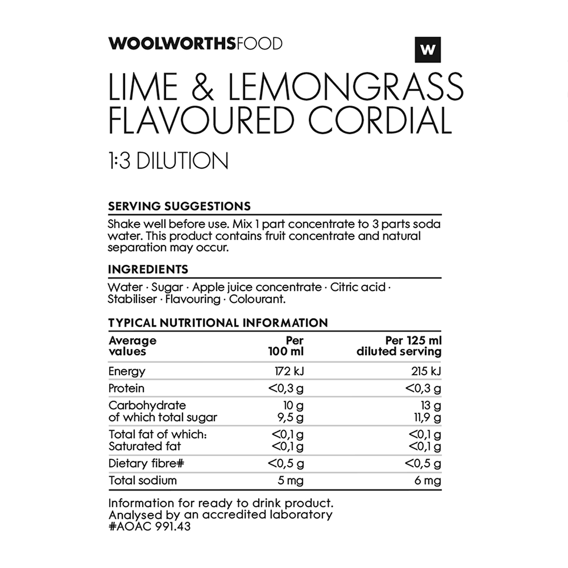 Lime and Lemongrass Flavoured Cordial 750 ml | Woolworths.co.za
