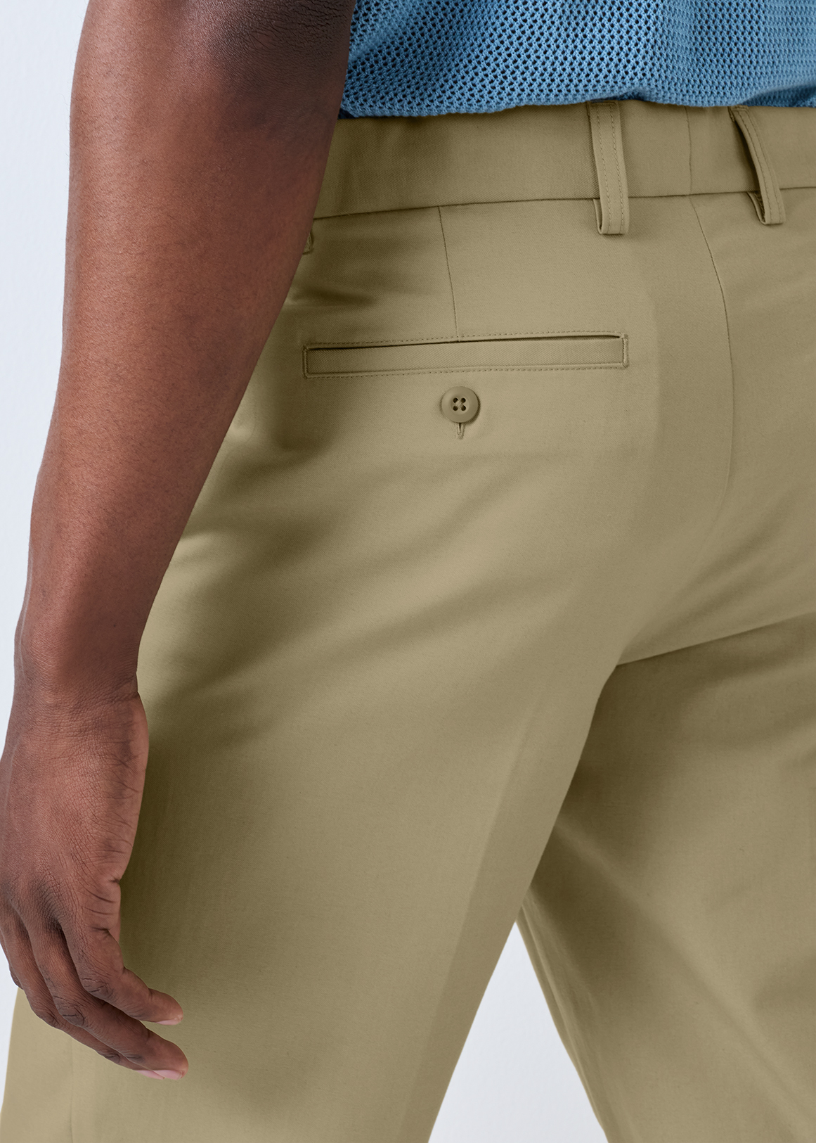 Adjustable Waistband Straight Leg Cotton Blend Trousers