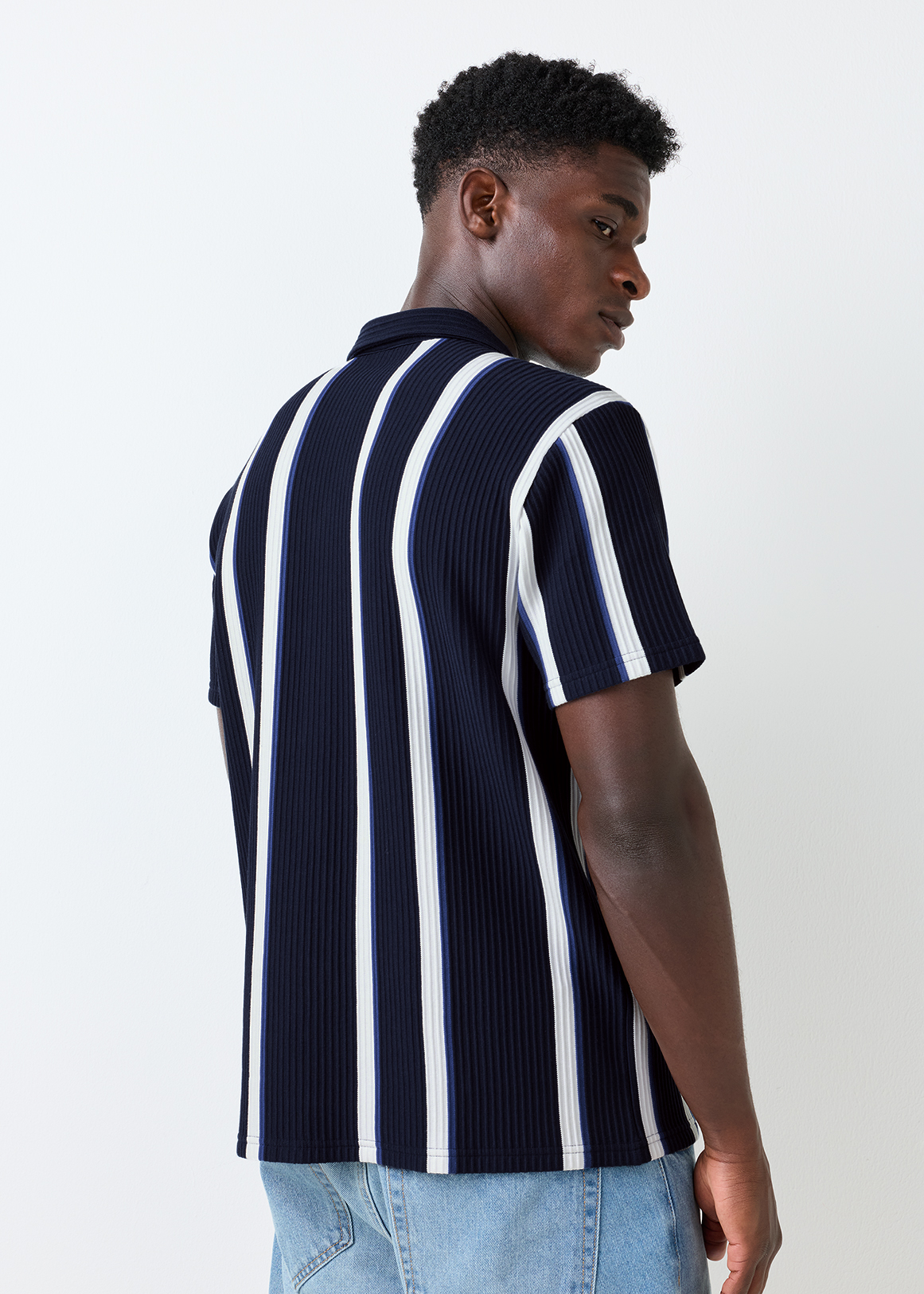 Textured Vertical Stripe Revere Collar Shirt | Woolworths.co.za