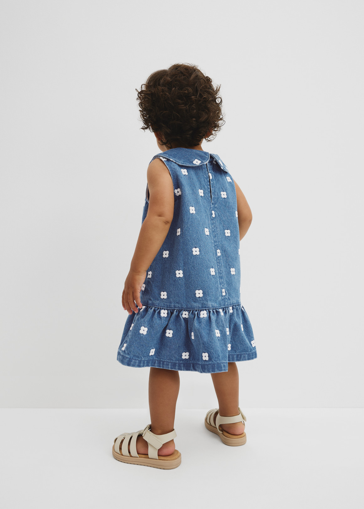 Spot Embroidered Denim Mini Dress