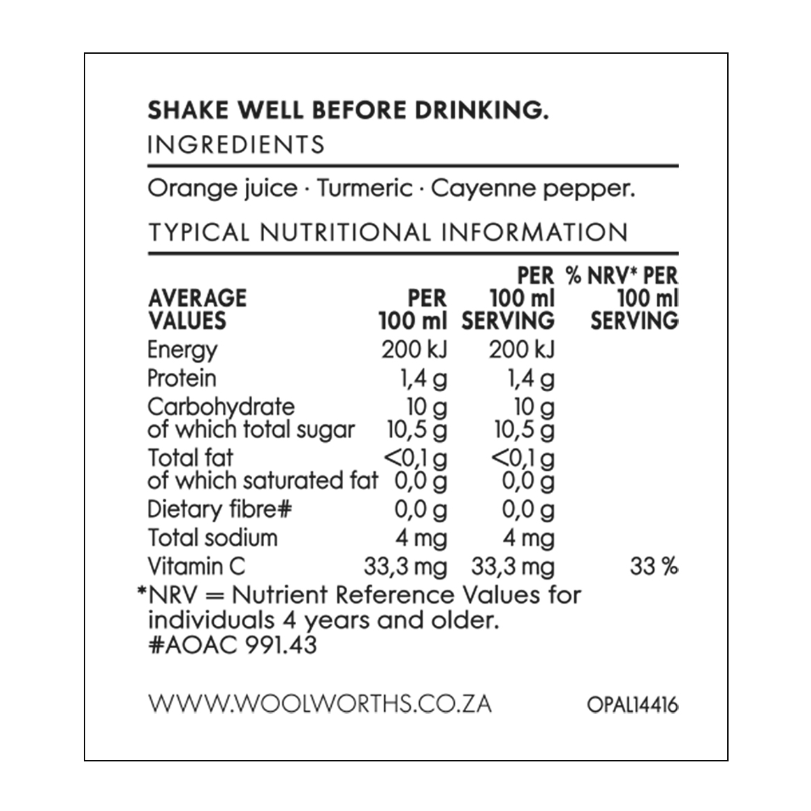 Cold Pressed Vitamin C Shot 100 ml | Woolworths.co.za
