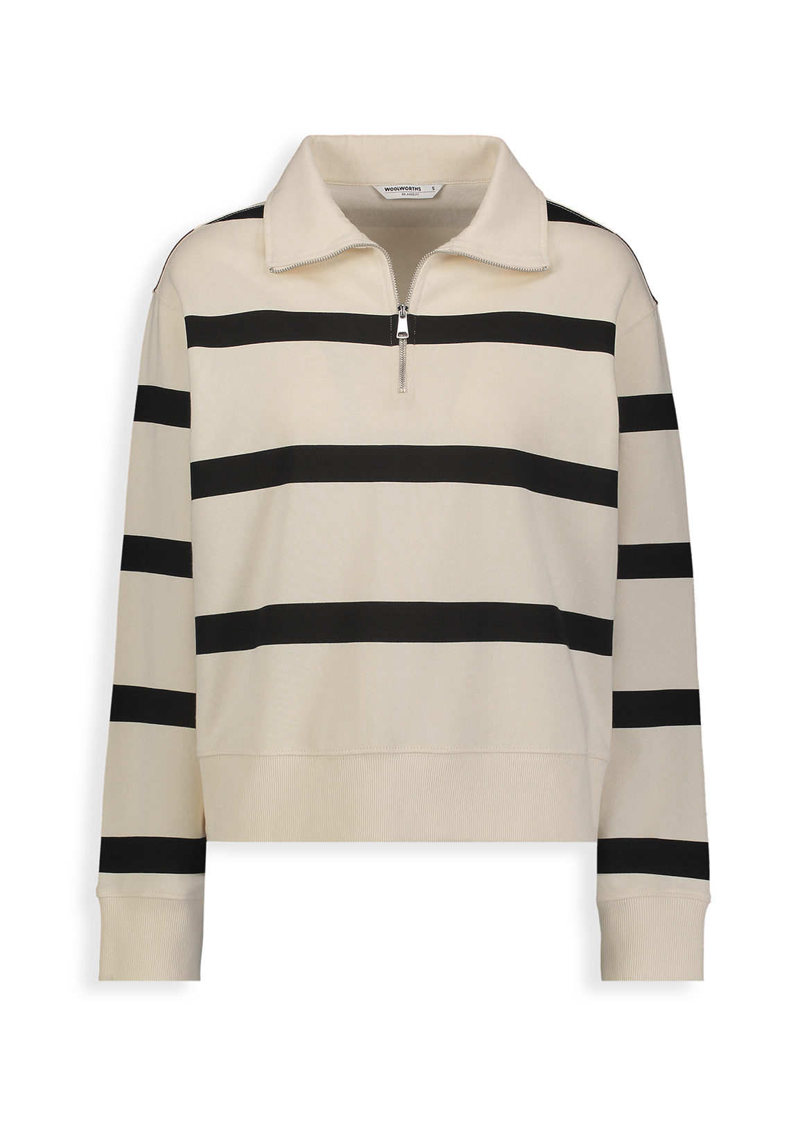 Striped Funnel Neck Quarter Zip Fleece Sweatshirt | Woolworths.co.za