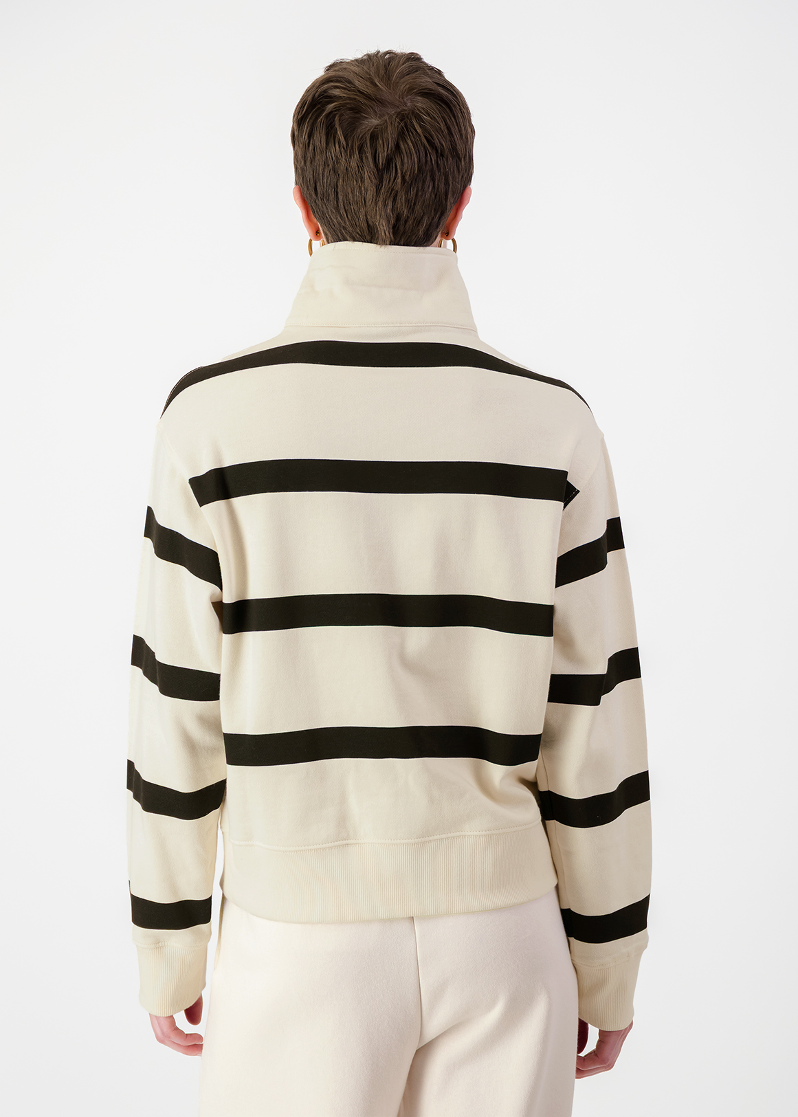Striped Funnel Neck Quarter Zip Fleece Sweatshirt | Woolworths.co.za