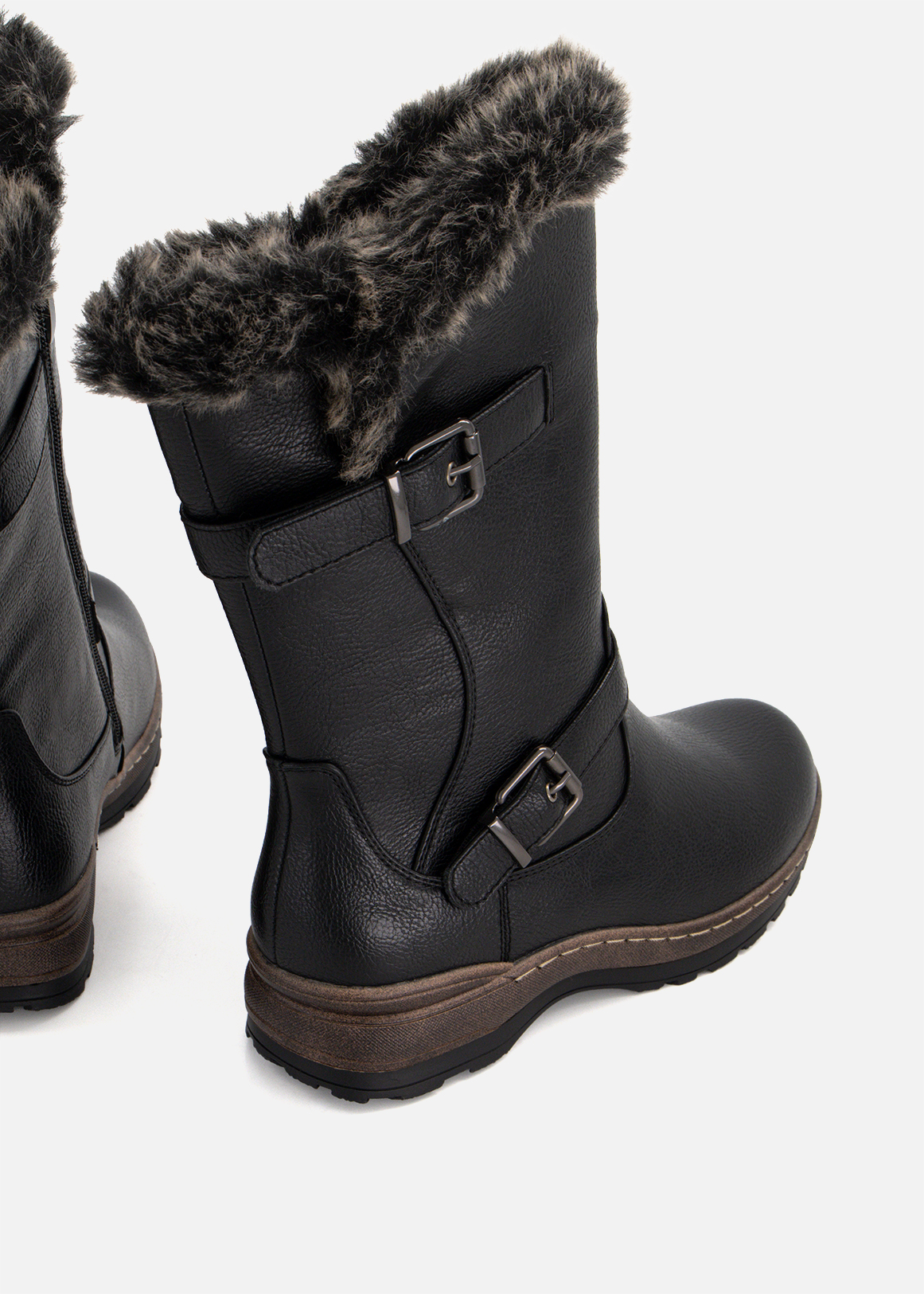 Faux Fur Trim Double Buckle Mid Calf Boots | Woolworths.co.za