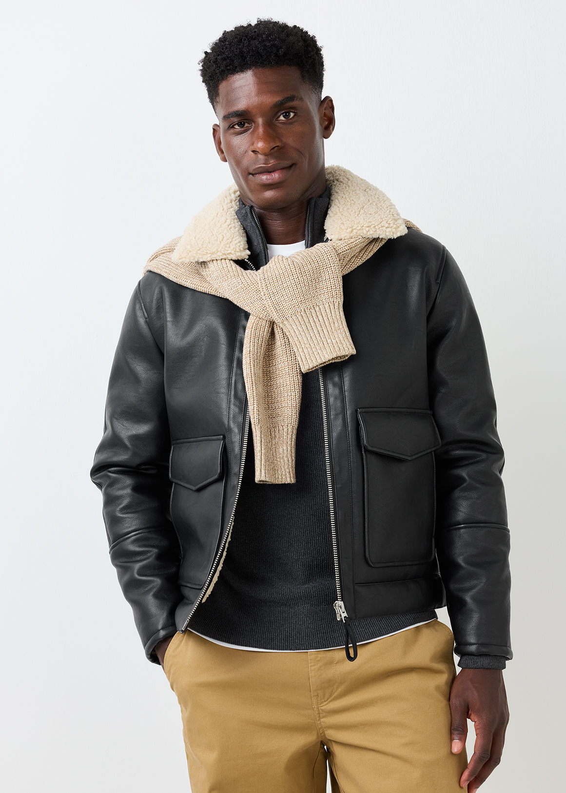 Sherpa Collar Faux Leather Aviator Jacket | Woolworths.co.za