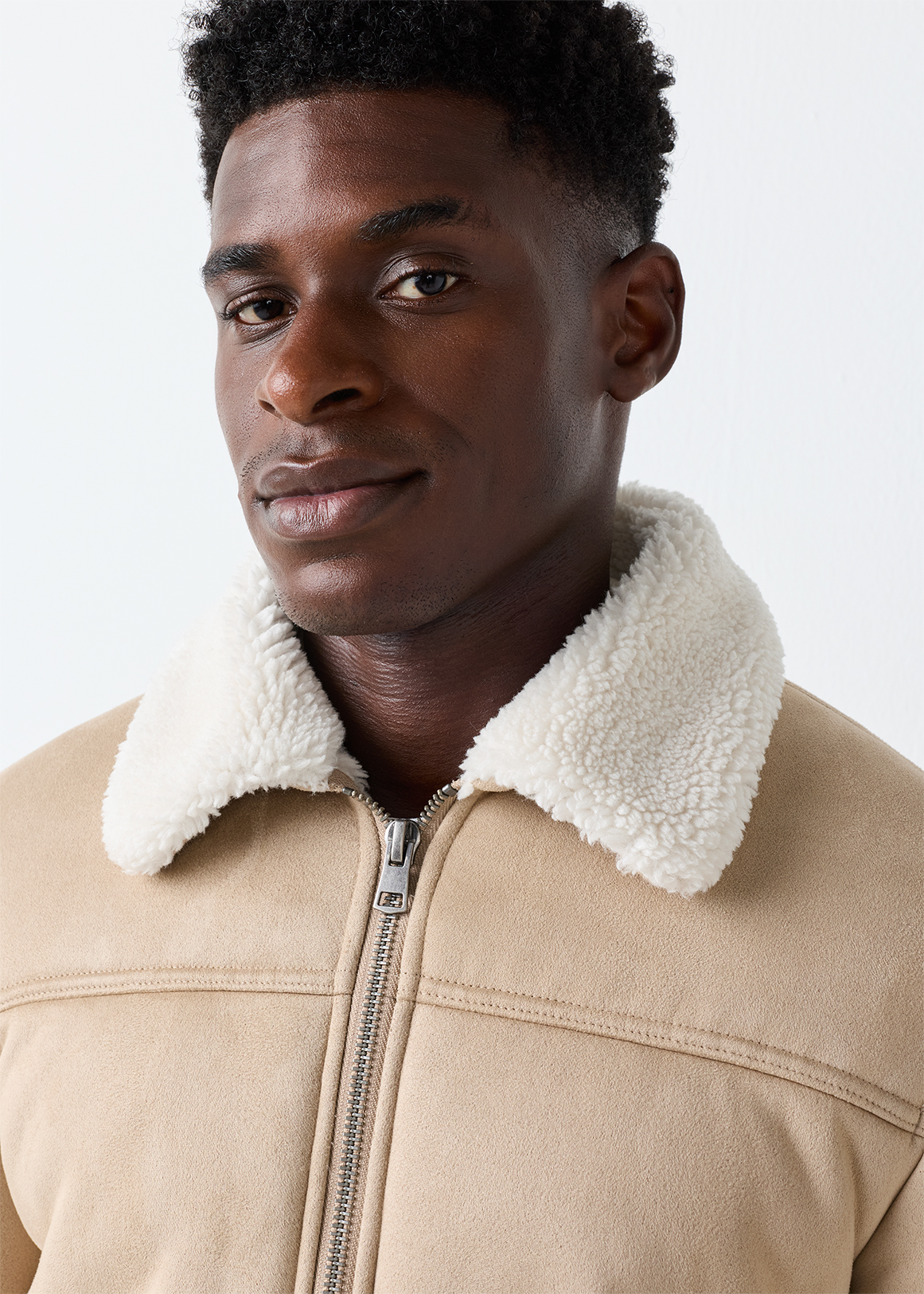 Sherpa Collar Faux Suede Aviator Jacket | Woolworths.co.za