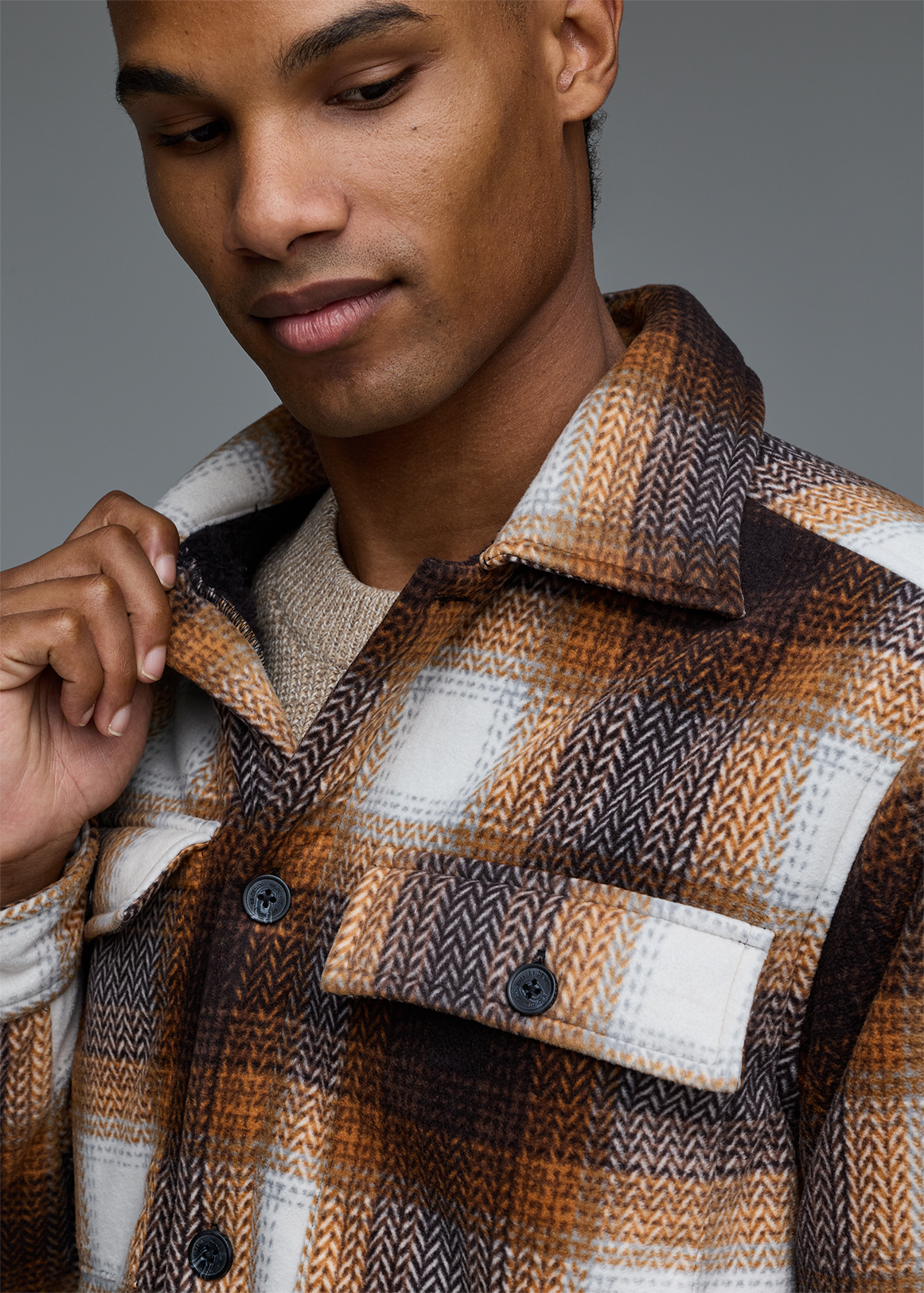Rust Check Sherpa Fleece Shacket | Woolworths.co.za