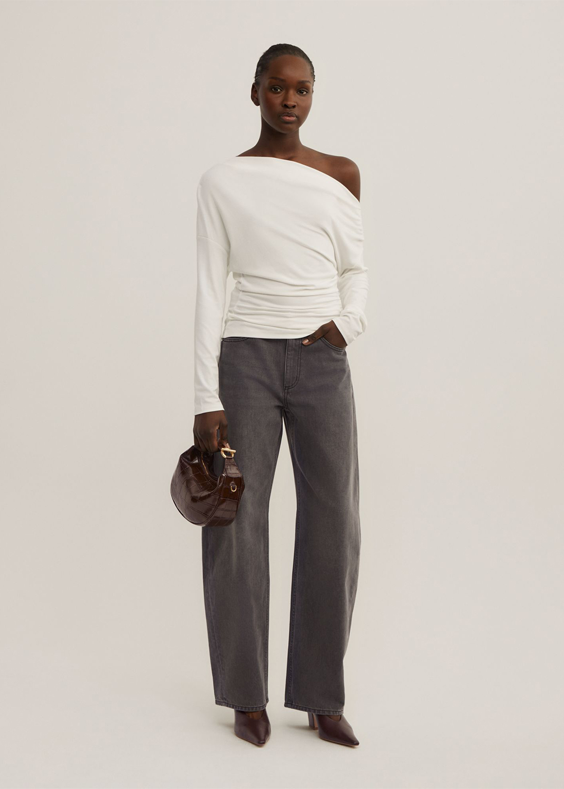 Asymmetric Draped Long Sleeve Top | Woolworths.co.za