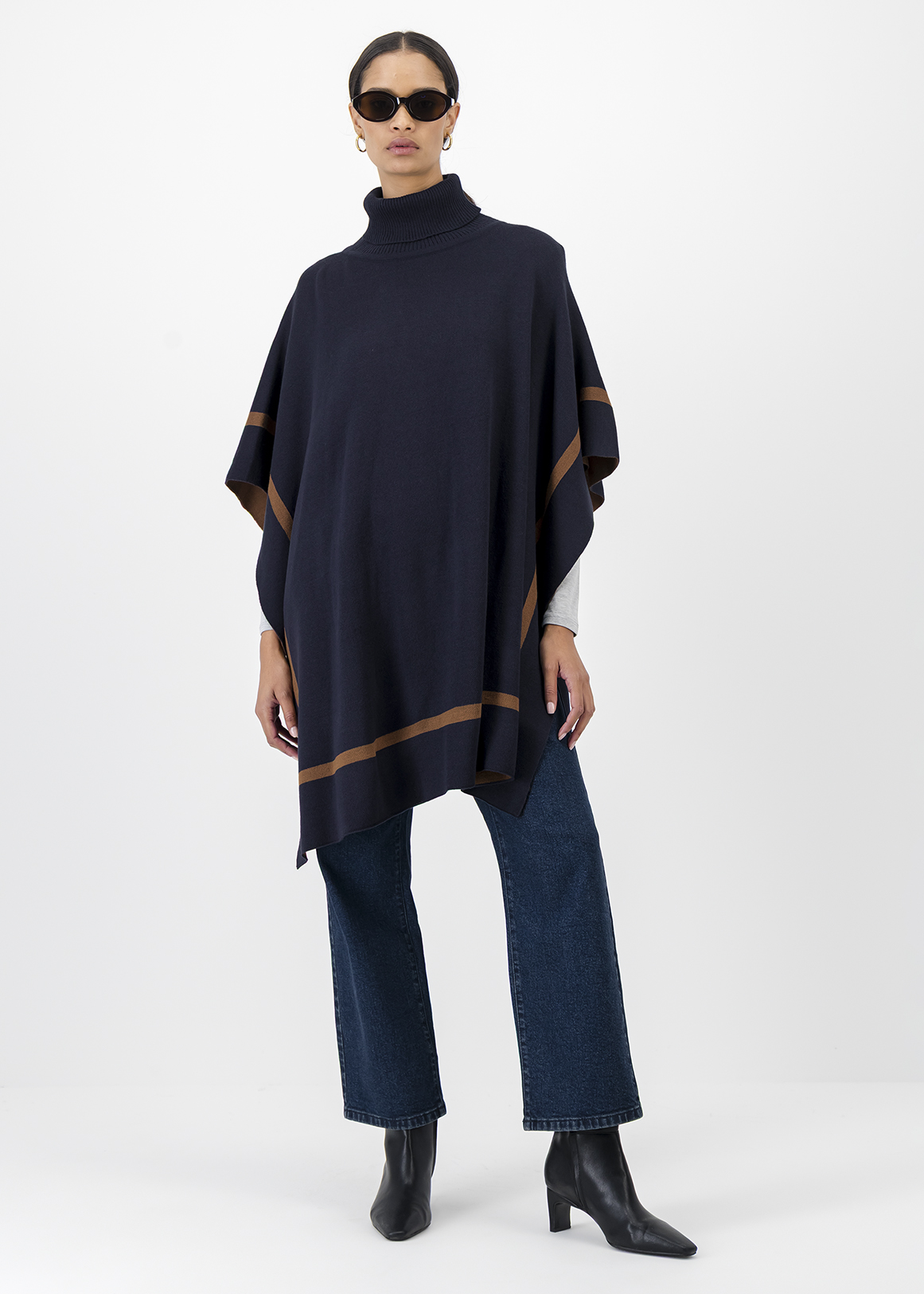 Contrast Border Poloneck Poncho | Woolworths.co.za