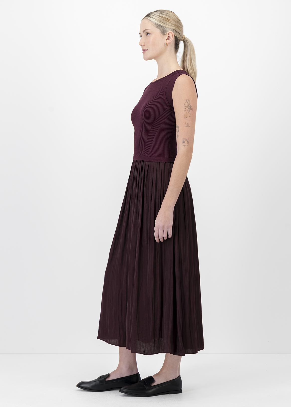 Ribbed Pleated Satin Midi Dress | Woolworths.co.za