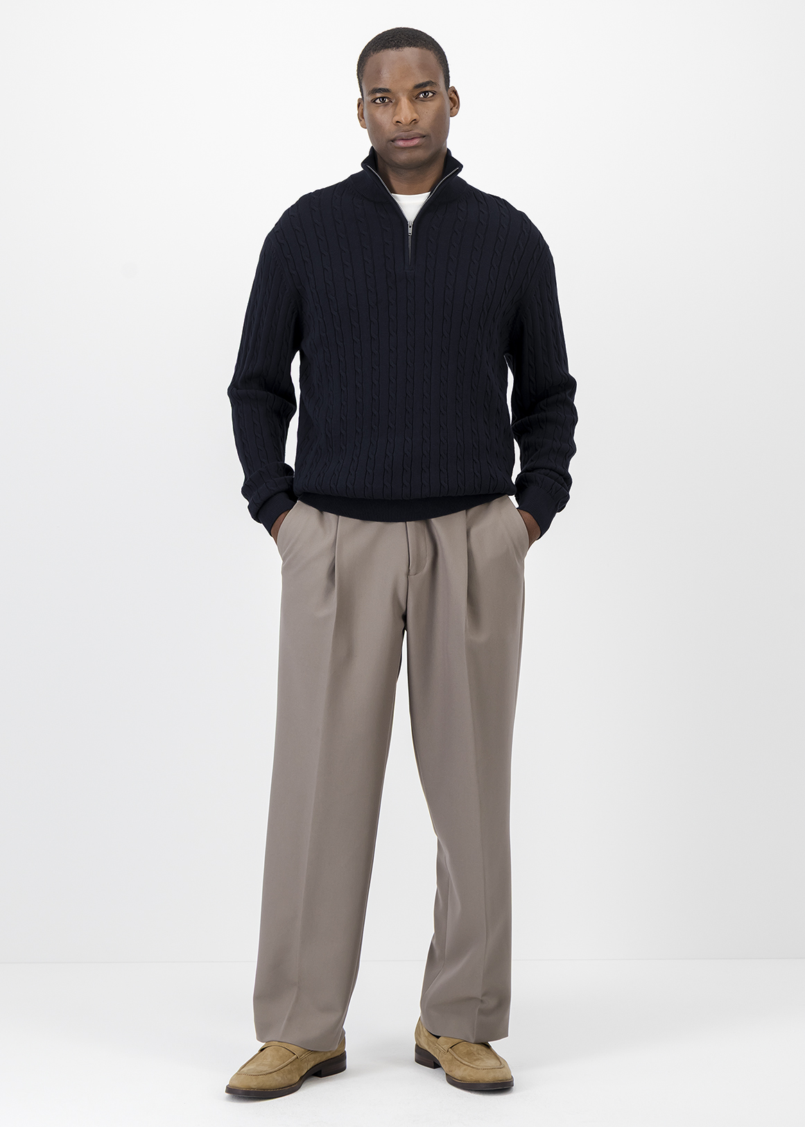 Cable Knit Funnel Neck Quarter Zip Cotton Jumper | Woolworths.co.za