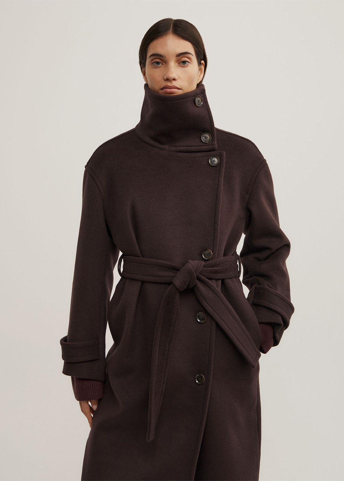 レディース eaphi high neck wool cape coat brown